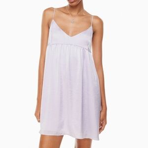 Aritzia Wilfred Lover Satin Mini Dress in Lilac Ice Lavender